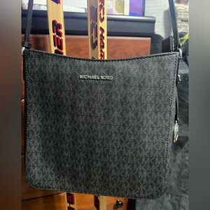Michael Kors Black Monogram Jet Set Large East West Crossbody | Silver Hardware
